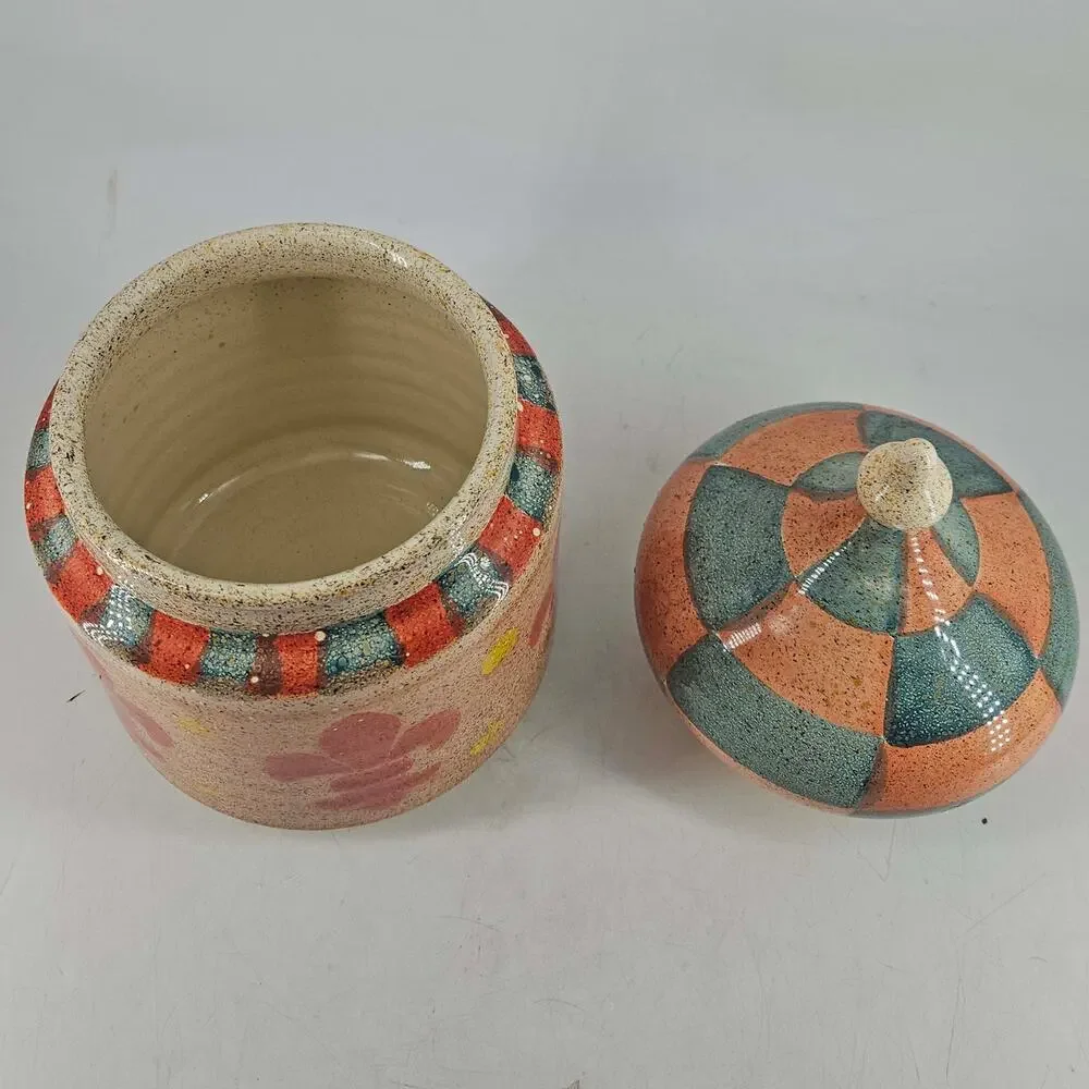 Vintage Hand painted ceramic Medici canister w lid Horchow Italy